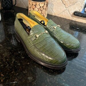 Blackstock & Weber Green Croc-Embossed Leather Bit Loafers